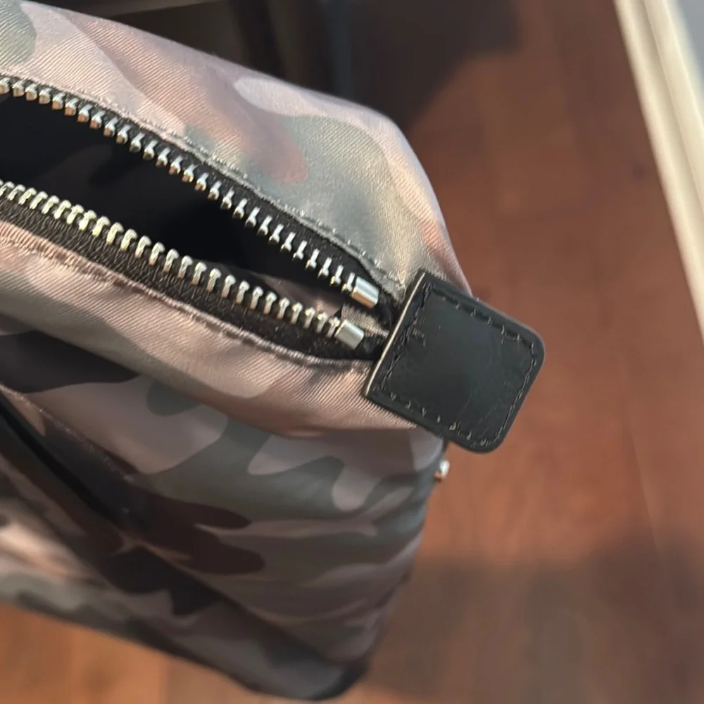Rebecca Minkoff camouflage camo tote brown leather handles green brown pattern